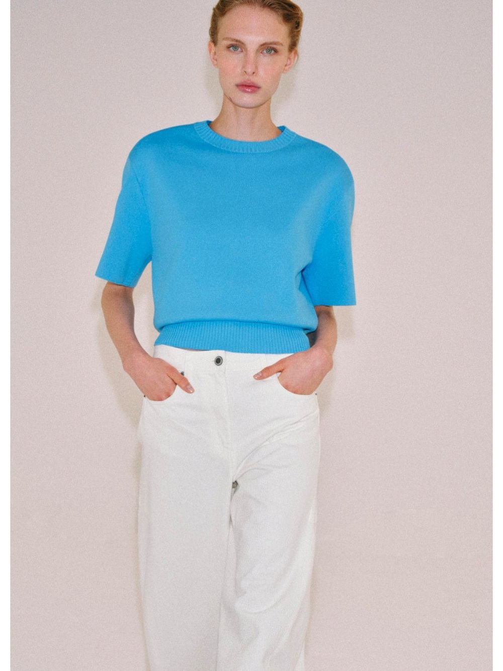 Zara Short Sleeves Knit Jumper With Shoulder Pads